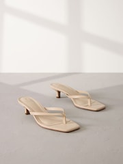 Camel Natural Premium Leather Toe Post Heeled Mules - Image 1 of 6