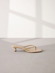 Camel Natural Premium Leather Toe Post Heeled Mules - Image 2 of 6