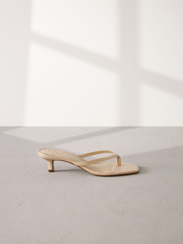 Camel Natural Premium Leather Toe Post Heeled Mules - Image 2 of 6