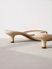 Camel Natural Premium Leather Toe Post Heeled Mules - Image 3 of 6