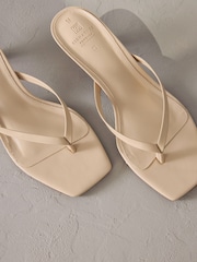 Camel Natural Premium Leather Toe Post Heeled Mules - Image 4 of 6