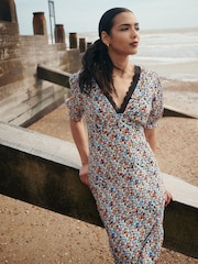 Finery Black Eilish Lace Trim Midi Dress - Image 1 of 5