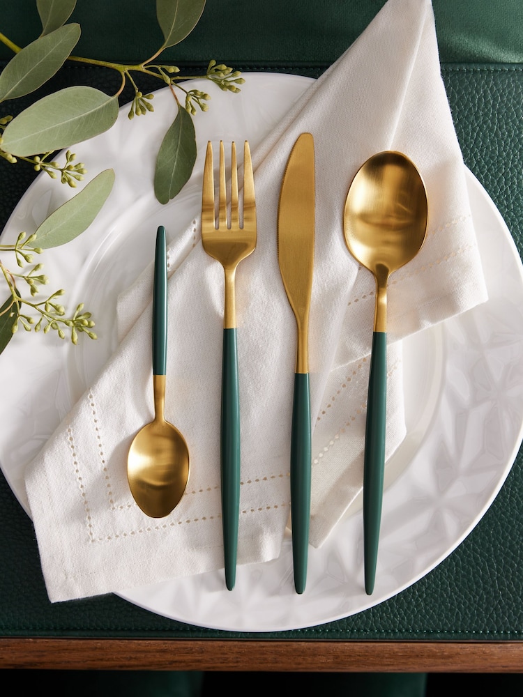 16 Piece Gold & Green Hartford Cutlery Set - Image 1 of 3