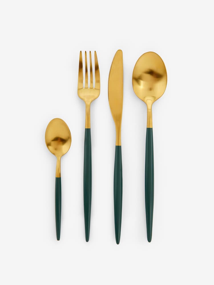 16 Piece Gold & Green Hartford Cutlery Set - Image 3 of 3