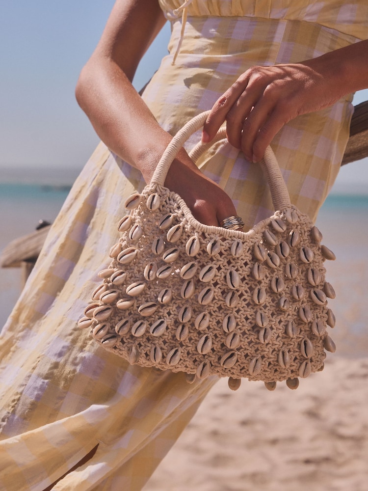 Natural Crochet Shell Handheld 100% Cotton Bag - Image 1 of 9