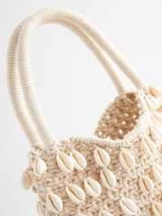 Natural Crochet Shell Handheld 100% Cotton Bag - Image 7 of 9