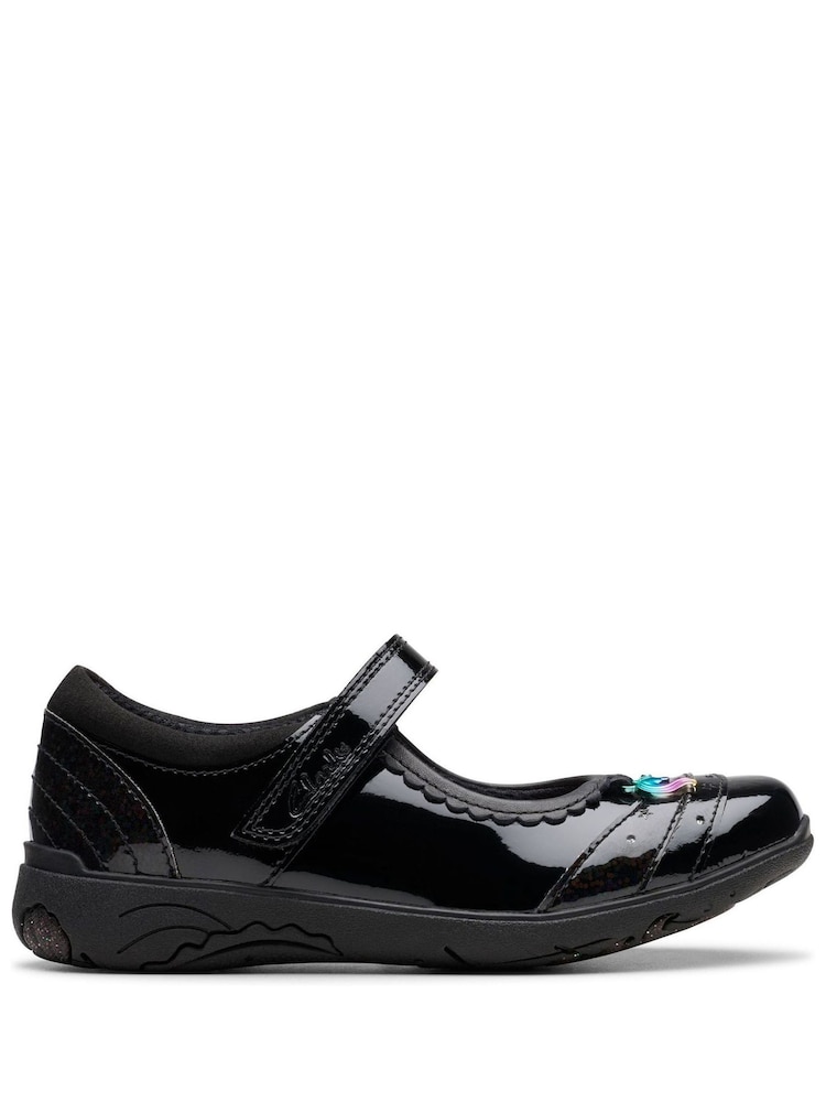 Clarks Black Patent Wide Fit (G) Relda Spark Mary Jane Patent Leather Kids Shoes - Image 1 of 1
