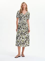 Finery Green Petite Dolly Abstract Print Midi Dress - Image 1 of 5