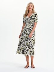 Finery Green Petite Dolly Abstract Print Midi Dress - Image 3 of 5