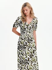 Finery Green Petite Dolly Abstract Print Midi Dress - Image 5 of 5