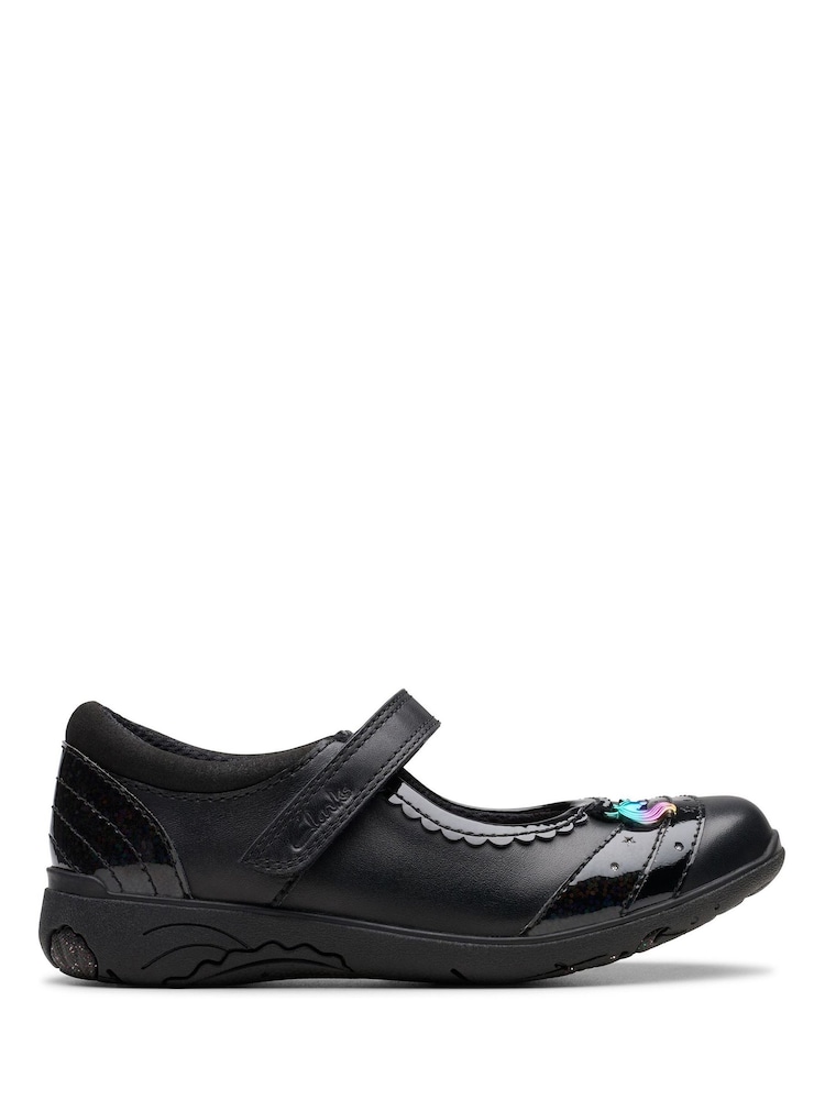 Clarks Black Leather Standard Fit (F) Relda Spark Mary Jane Leather Kids Shoes - Image 2 of 9