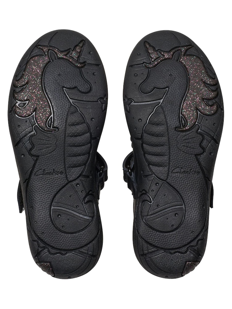 Clarks Black Leather Standard Fit (F) Relda Spark Mary Jane Leather Kids Shoes - Image 9 of 9