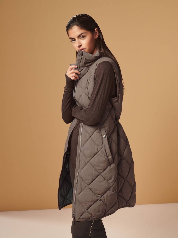Mink Brown Longline Quilted Gilet - Image 1 of 8