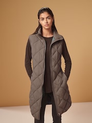 Mink Brown Longline Quilted Gilet - Image 2 of 8