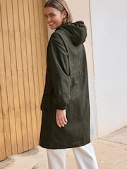 Khaki Green Lightweight Shower Resistant Hooded Longline Parka - Image 2 of 8