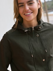 Khaki Green Lightweight Shower Resistant Hooded Longline Parka - Image 5 of 8