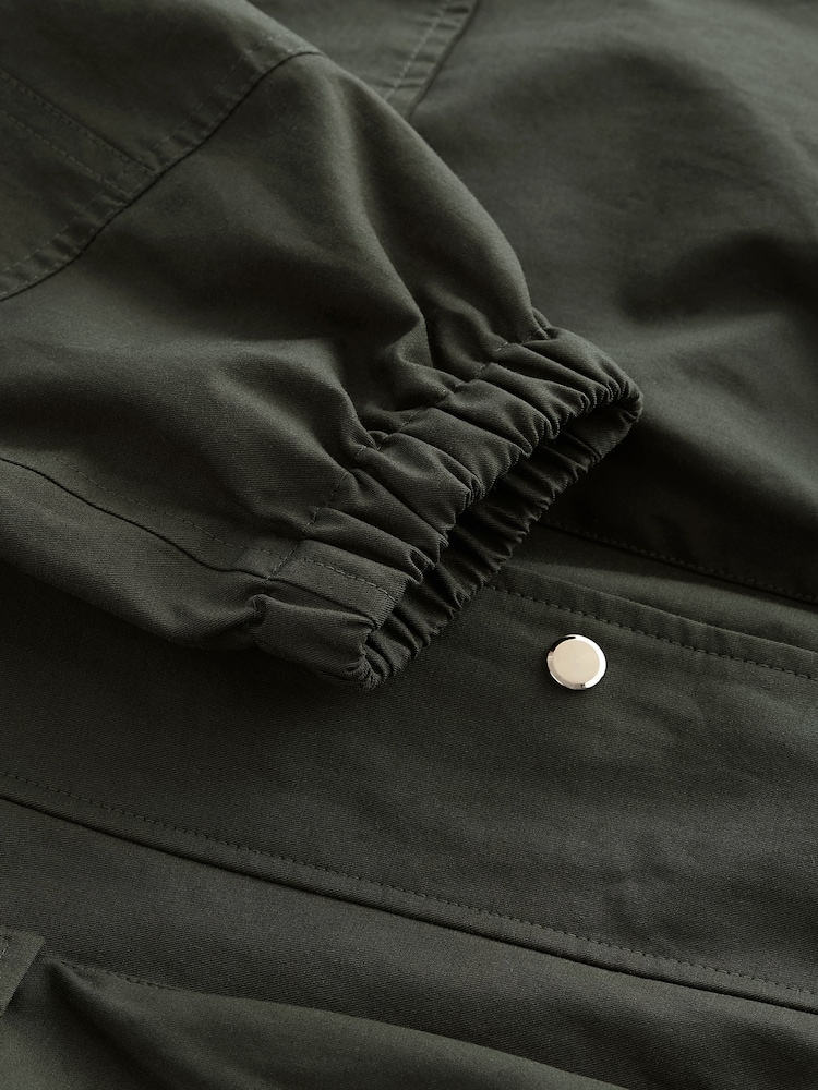 Khaki Green Lightweight Shower Resistant Hooded Longline Parka - Image 8 of 8