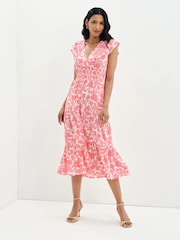 Finery Pink Petite Mattie V-Neck Tiered Midi Dress - Image 3 of 5