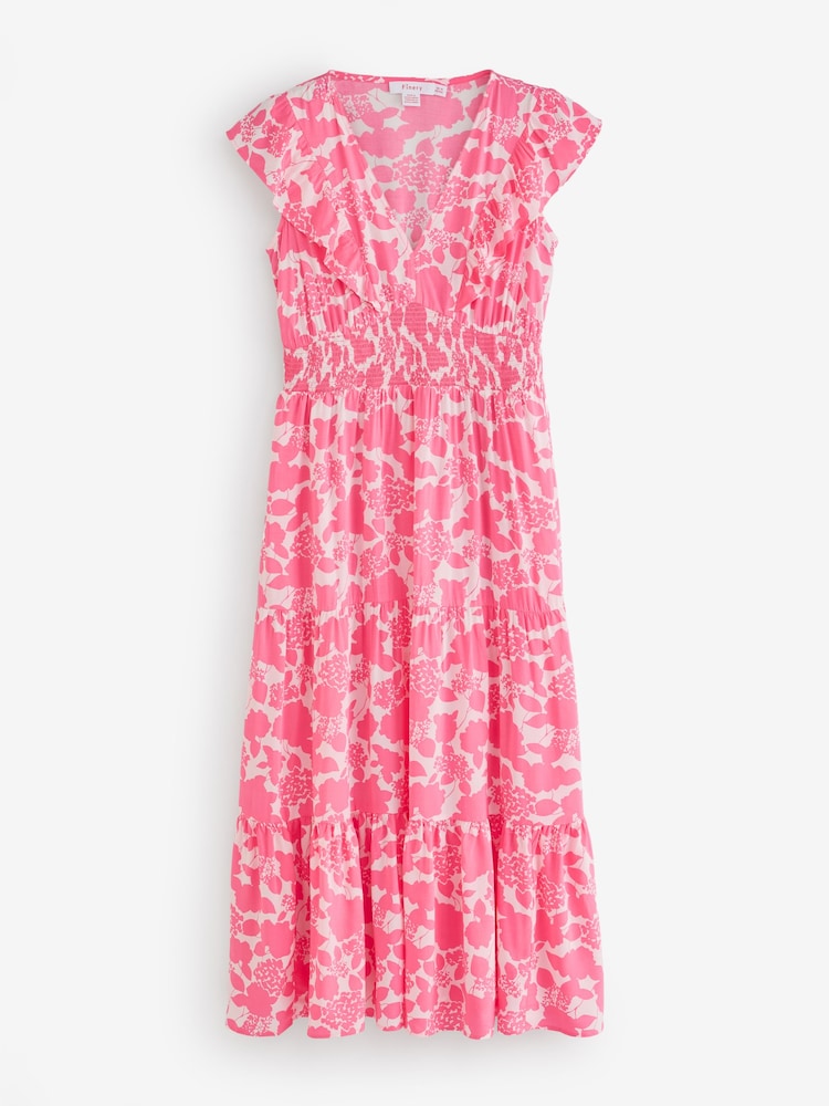 Finery Pink Petite Mattie V-Neck Tiered Midi Dress - Image 5 of 5 Finery Pink Petite Mattie V-Neck Tiered Midi Dress - Image 5 of 5
