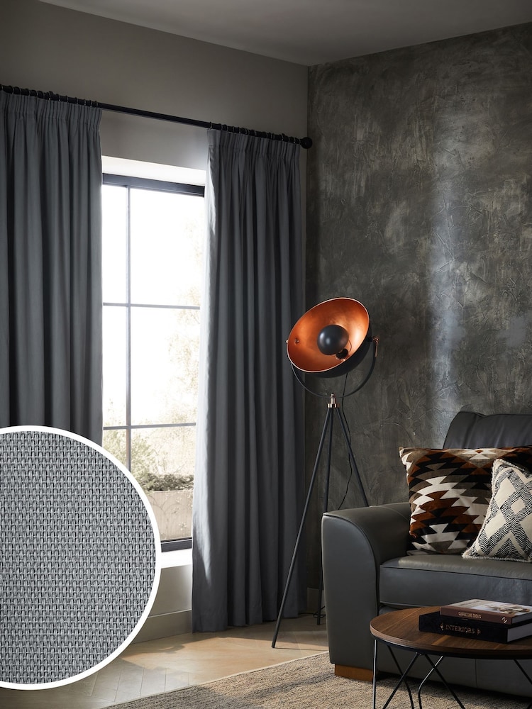 Steel Grey Cotton Blackout/Thermal Pencil Pleat Curtains - Image 1 of 7