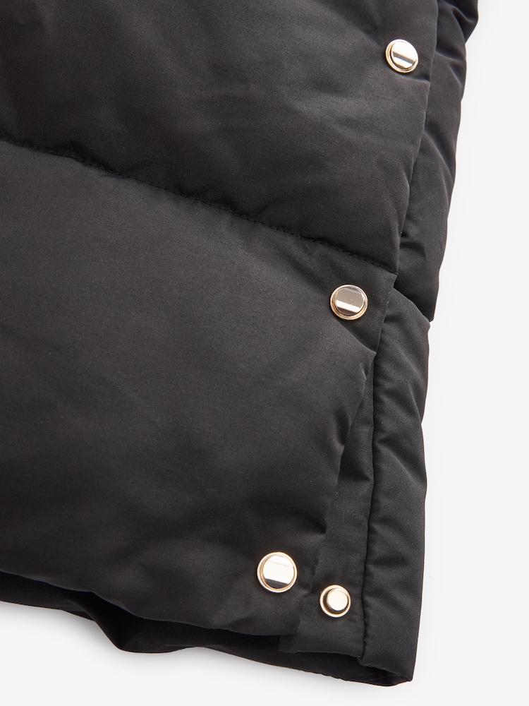Black Shower Resistant Padded Puffer Hooded Mid Length Coat - Image 10 of 10