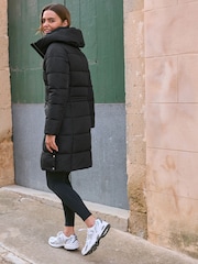 Black Shower Resistant Padded Puffer Hooded Mid Length Coat - Image 3 of 10