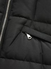 Black Shower Resistant Padded Puffer Hooded Mid Length Coat - Image 8 of 10