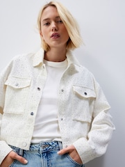 White 100% Cotton Western Rhinestone Jacket - Image 1 of 7