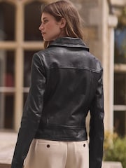 Black Premium Genuine Leather Biker Jacket - Image 4 of 8