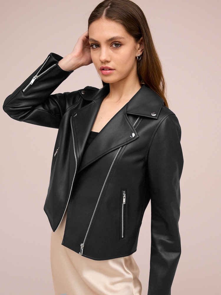 Black Faux Leather Biker Jacket - Image 1 of 9