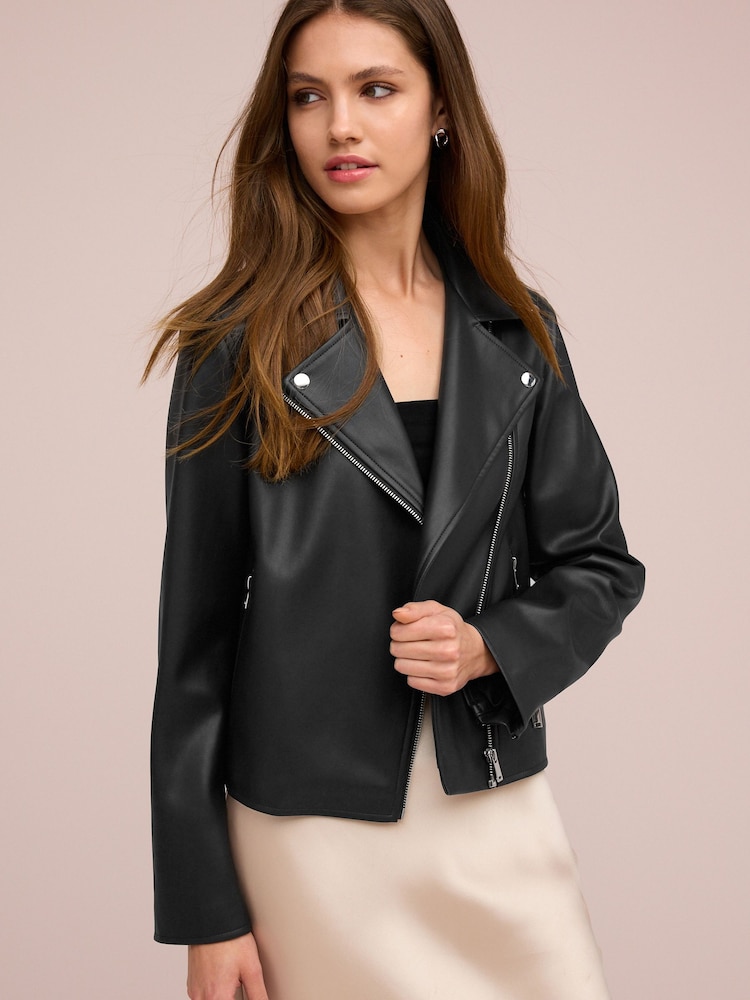 Black Faux Leather Biker Jacket - Image 2 of 9