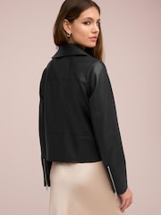 Black Faux Leather Biker Jacket - Image 4 of 9