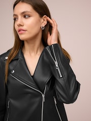 Black Faux Leather Biker Jacket - Image 5 of 9