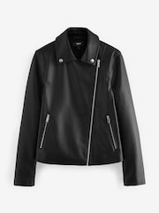 Black Faux Leather Biker Jacket - Image 6 of 9