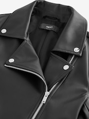 Black Faux Leather Biker Jacket - Image 7 of 9
