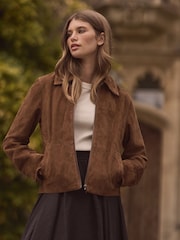 Brown Suede Cropped Jacket - Image 1 of 10