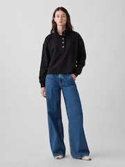 Gap Black Vintage Soft Oversized Henley Pullover - Image 2 of 7