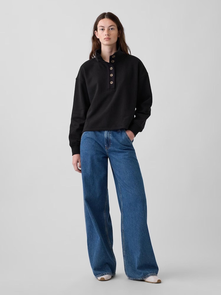 Gap Black Vintage Soft Oversized Henley Pullover - Image 2 of 7