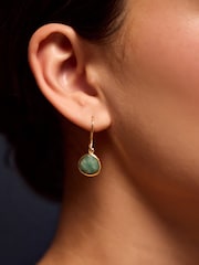Accessorize Gold Plated 14ct Aventurine Drop Earrings - Image 1 of 2