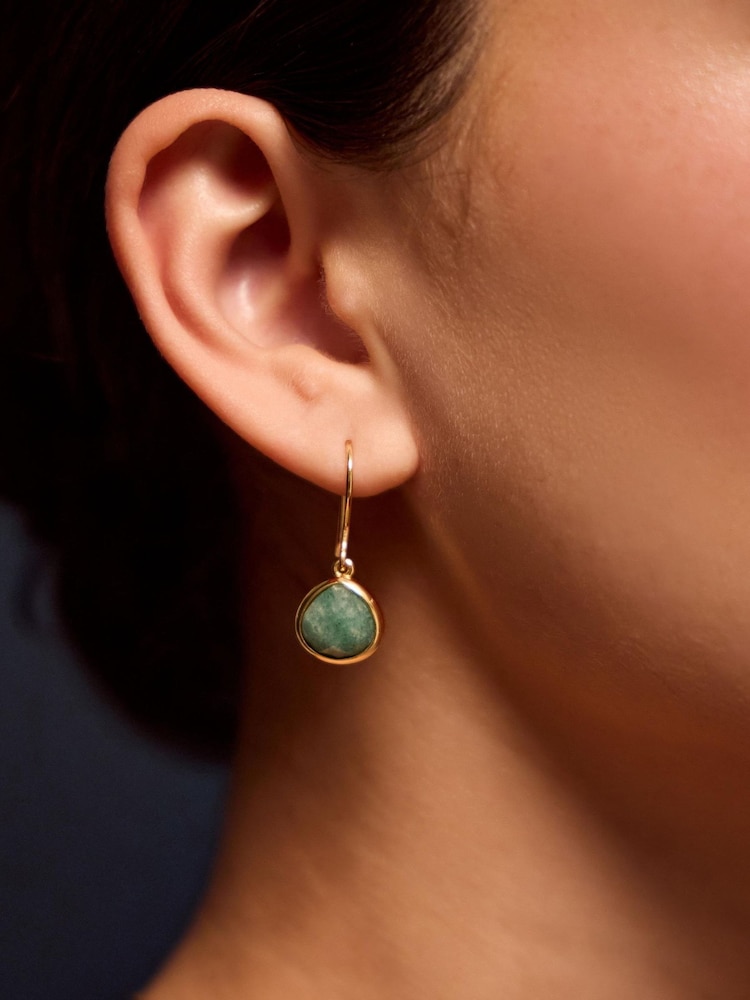 Accessorize Gold Plated 14ct Aventurine Drop Earrings - Image 1 of 2 Accessorize Gold Plated 14ct Aventurine Drop Earrings - Image 1 of 2
