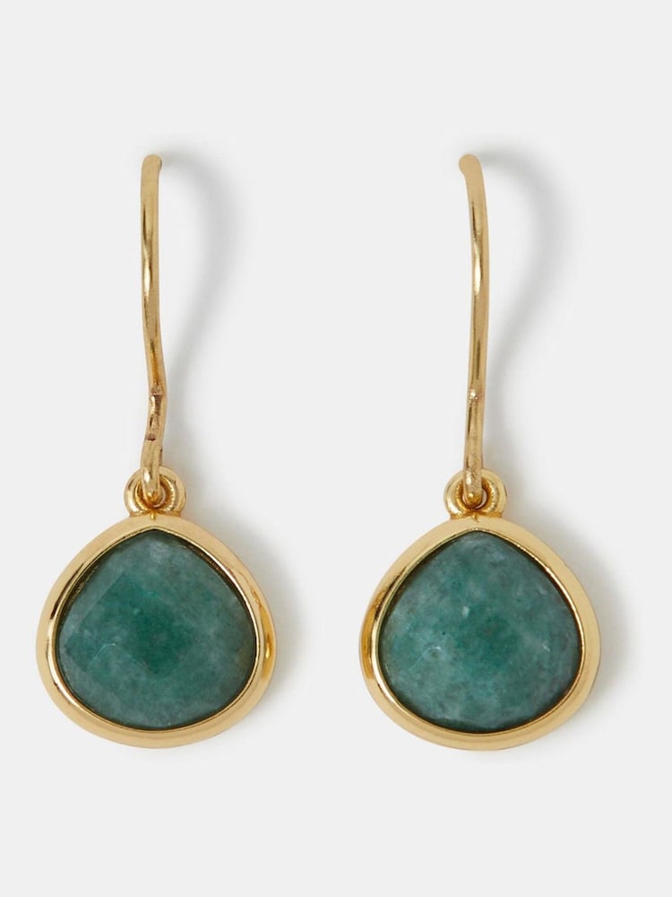 Accessorize Gold Plated 14ct Aventurine Drop Earrings - Image 2 of 2 Accessorize Gold Plated 14ct Aventurine Drop Earrings - Image 2 of 2