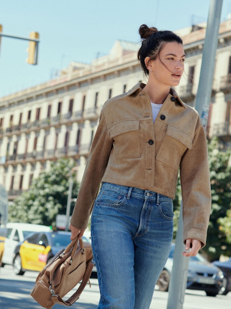 Beige Suedette Western Shacket - Image 1 of 6