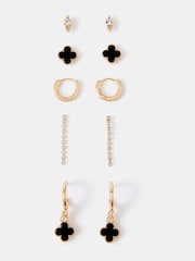 Accessorize Black Clover Stud & Hoop Earrings 5 Pack - Image 1 of 1