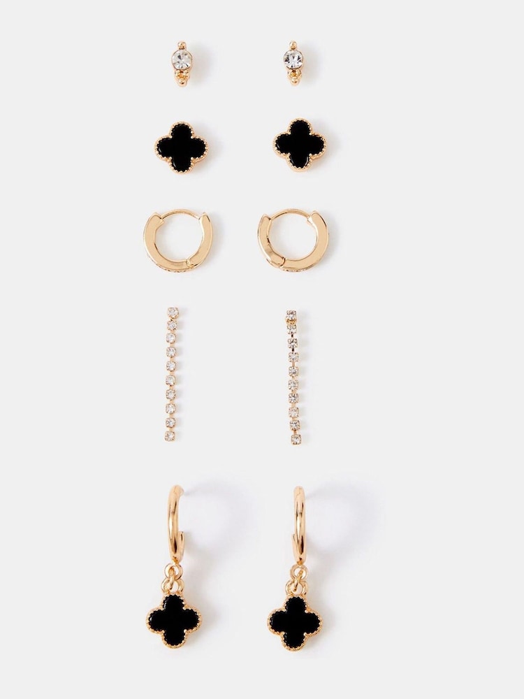 Accessorize Black Clover Stud & Hoop Earrings 5 Pack - Image 1 of 1 Accessorize Black Clover Stud & Hoop Earrings 5 Pack - Image 1 of 1