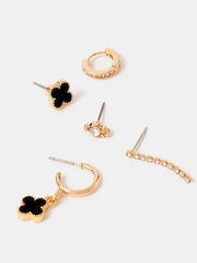 Accessorize Black Clover Stud & Hoop Earrings 5 Pack - Image 2 of 2