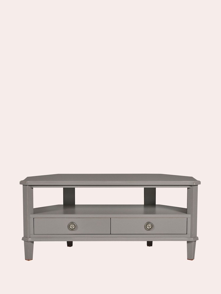 Laura Ashley Pale Charcoal Henshaw 2 Drawer Corner TV Stand - Image 2 of 5