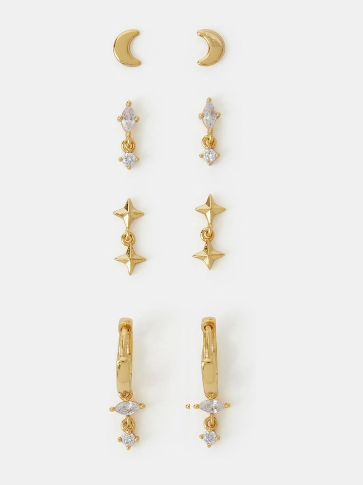 Accessorize Gold Plated 14ct Star Stud & Hoop Earrings 4 Pack - Image 2 of 2 Accessorize Gold Plated 14ct Star Stud & Hoop Earrings 4 Pack - Image 2 of 2
