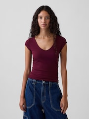 Gap Burgundy Red Close Knit Jersey V-Neck T-Shirt - Image 1 of 3
