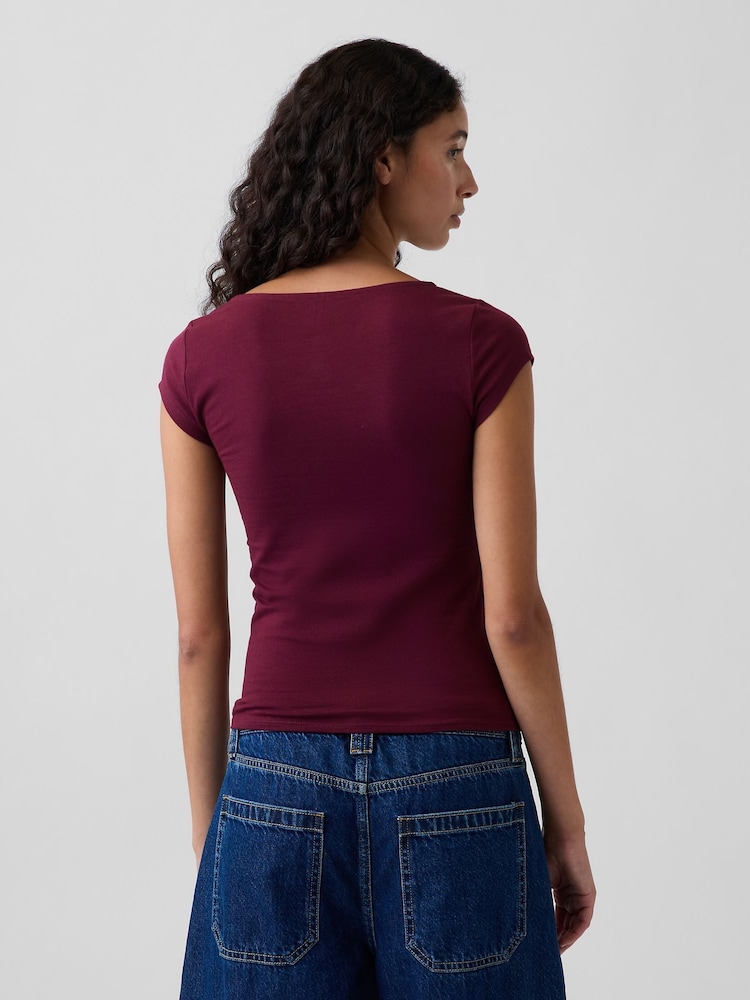 Gap Burgundy Red Close Knit Jersey V-Neck T-Shirt - Image 2 of 3