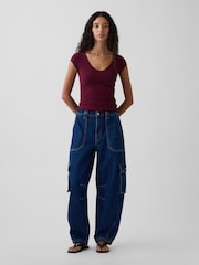 Gap Burgundy Red Close Knit Jersey V-Neck T-Shirt - Image 3 of 3